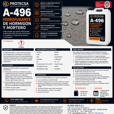 Hidrofugante de hormigón y mortero